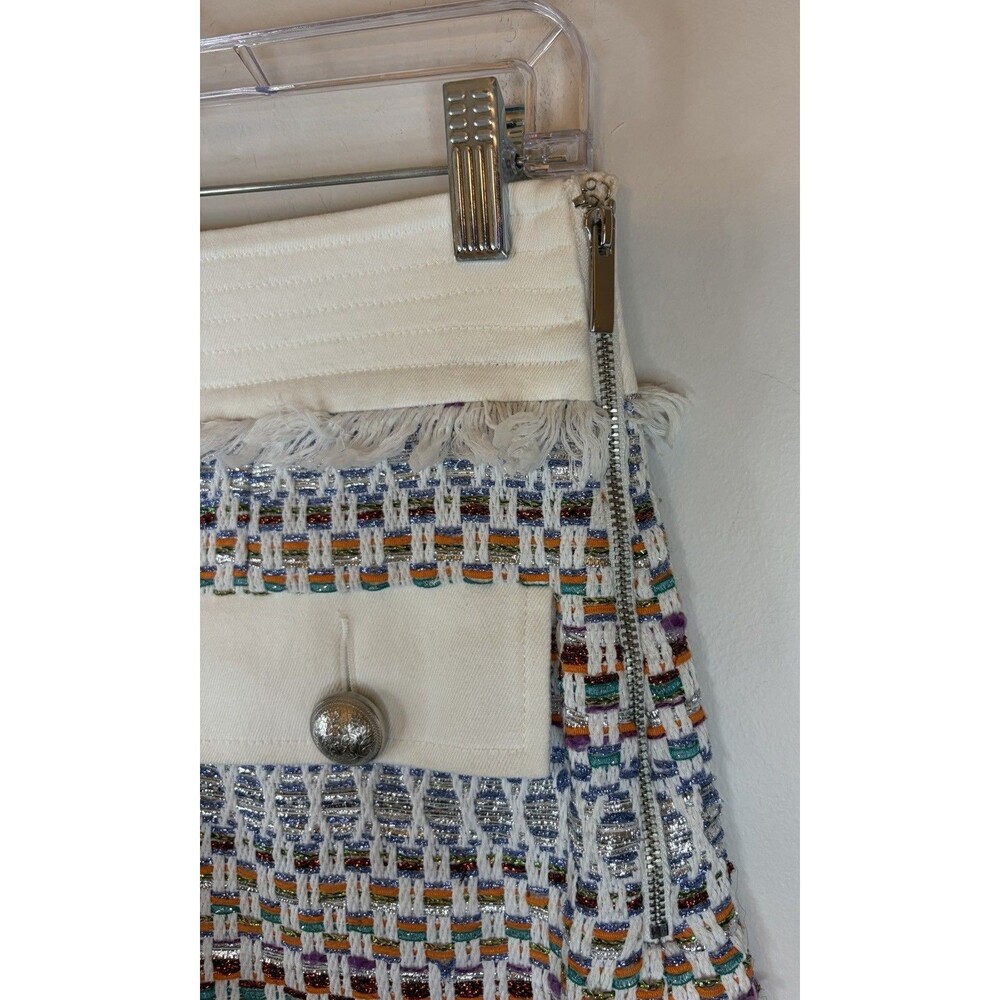 RAMY BROOK Bentley Multicolor Metallic Tweed Shorts 8 High Rise  Fringe Side Zip - Picture 6 of 16